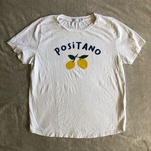 South Parade Positano Graphic TShirt Women's L White Cotton Lemon Resortwear Fun